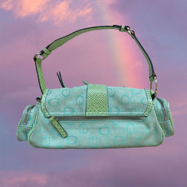 Vintage Y2K Guess Green Monogram Shoulder Bag