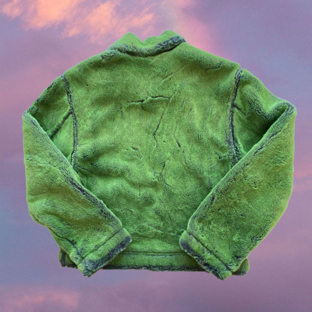 Vintage 90's Nile Green Fur Zip-Up Jacket (S/M)