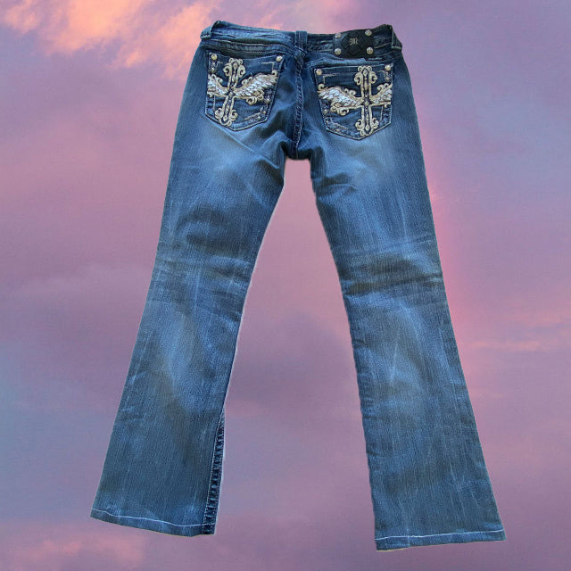 Vintage Cyber Y2K Miss Me Low Waist Cross Jeans (38 EU/UK 12)