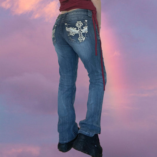 Vintage Cyber Y2K Miss Me Low Waist Cross Jeans (38 EU/UK 12)