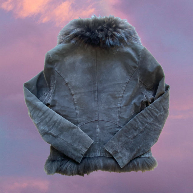 Vintage 90s Black Real Suede & Fur Afghan Jacket (XS/S)