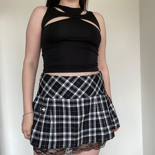 Vintage 90's Goth Plaid Miniskirt with Lace Tulle (EU 38/UK 12)