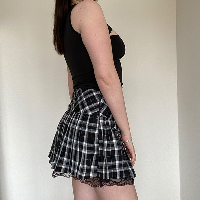 Vintage 90's Goth Plaid Miniskirt with Lace Tulle (EU 38/UK 12)