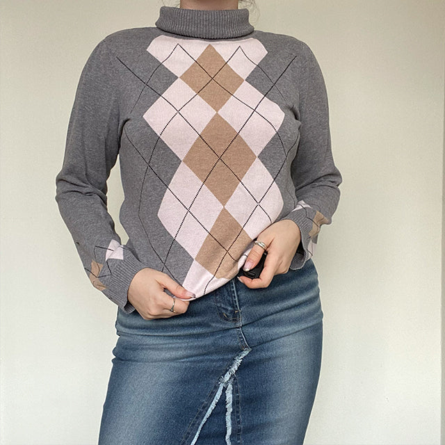 Vintage 90's Academia Argyle Turtleneck Sweater (M/L)