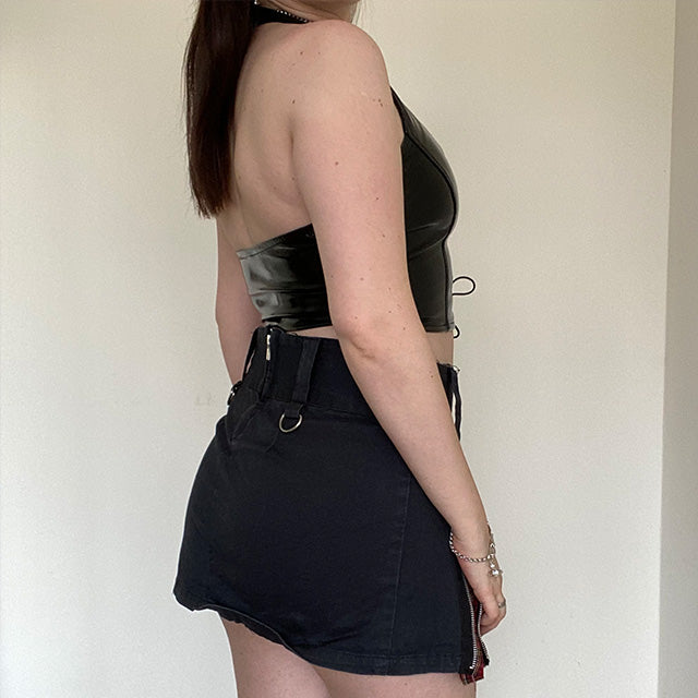 Vintage 90's Cyber Goth Skirt with Zipper and Plaid Detail (M/UK 12)