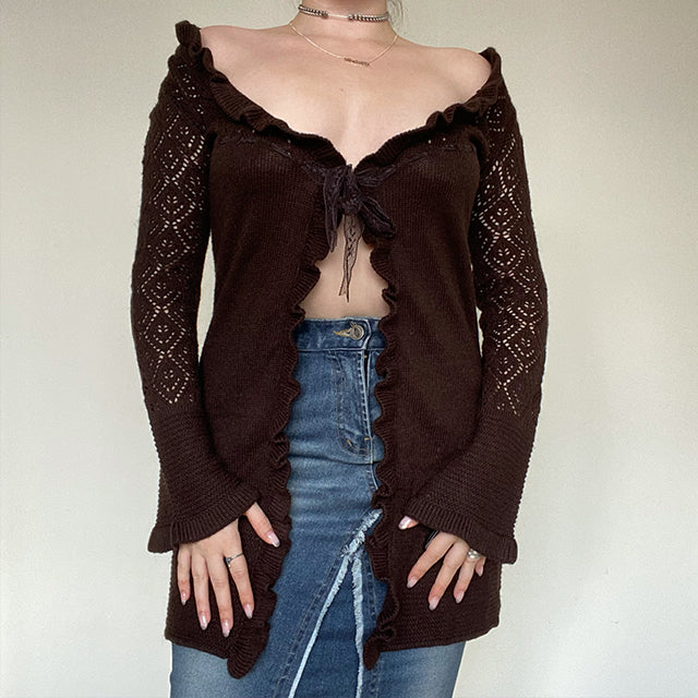Vintage 90's Fairy Grunge Brown Long Knit Cardigan (M)