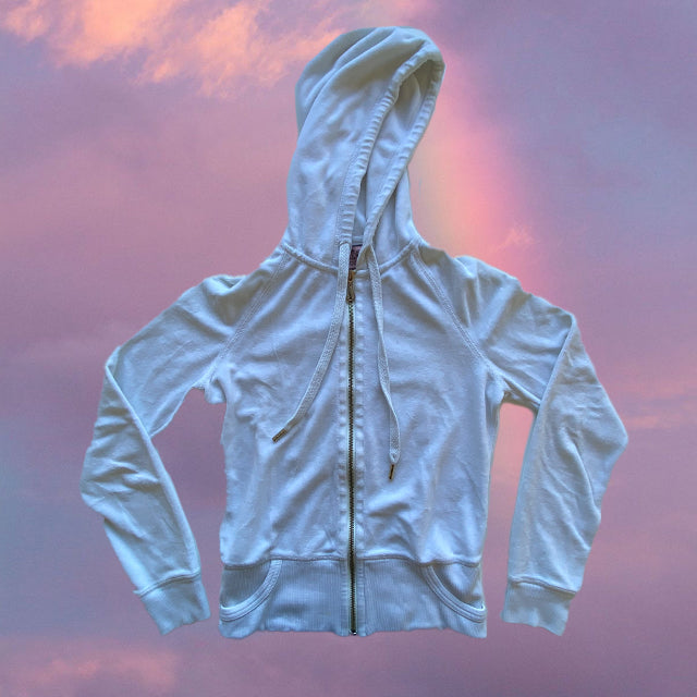 Vintage Y2K Juicy Couture White Velour Zip Up Hoodie (XS/S)