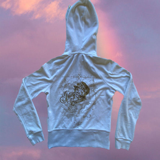 Vintage Y2K Juicy Couture White Velour Zip Up Hoodie (XS/S)
