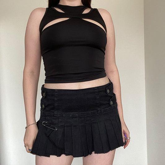 Vintage 90's TRIPP NYC Cyber Goth Pleated Miniskirt with Safety Pin (M)