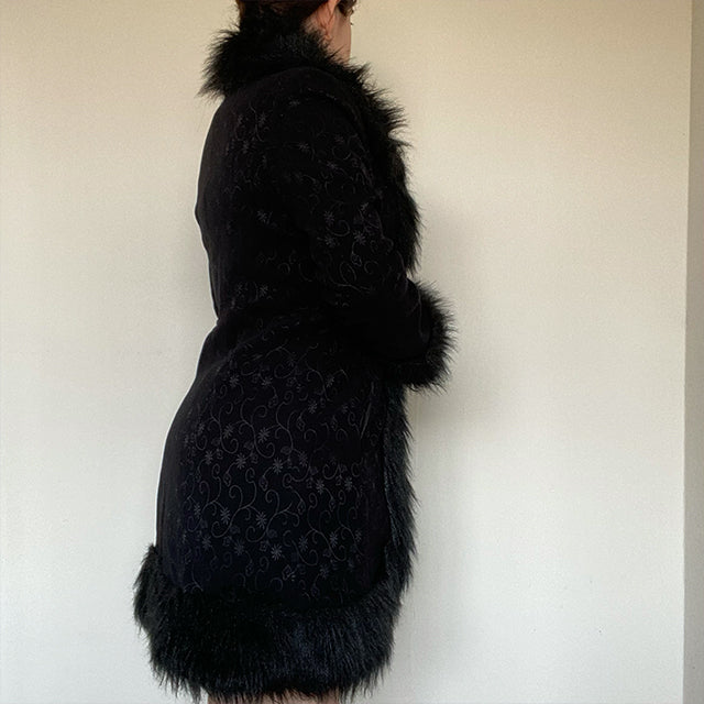 Vintage 90's Black Afghan Coat (Vegan - S)