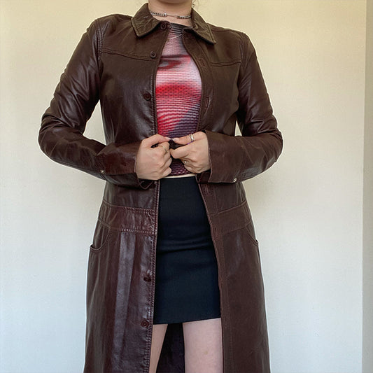 Vintage 90's DKNY Burgundy Leather Coat (XS/S)