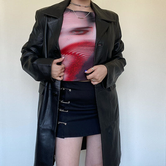 Vintage 90's Black Leather Coat (M)