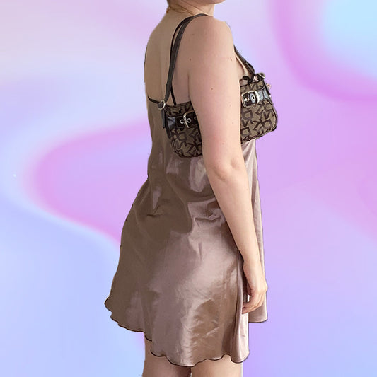 Vintage 90's Satin Taupe and Lace Slip Dress