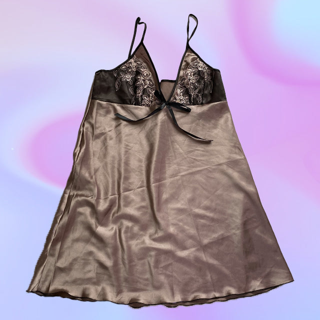 Vintage 90's Satin Taupe and Lace Slip Dress