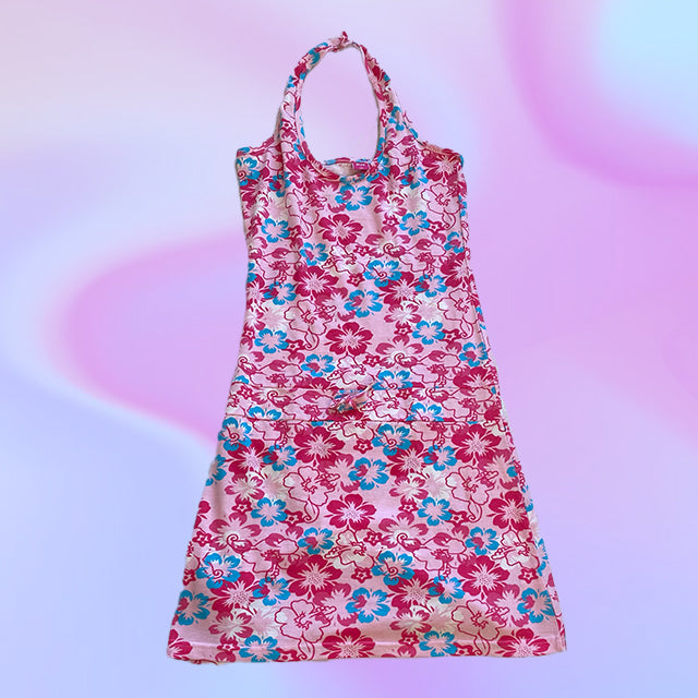 Vintage Y2K Pink Hibiscus Dress