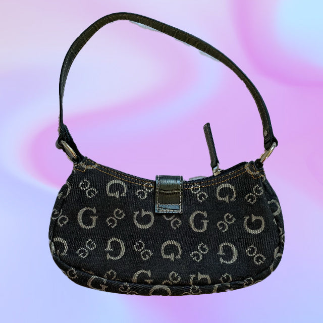 Vintage Y2K Guess Monogram Denim Shoulder Bag