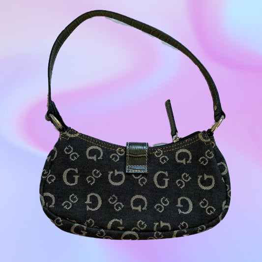 Vintage Y2K Guess Monogram Denim Shoulder Bag
