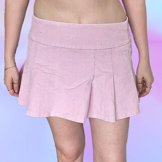 Vintage Y2K Pink Pleated Cord Mini Skirt