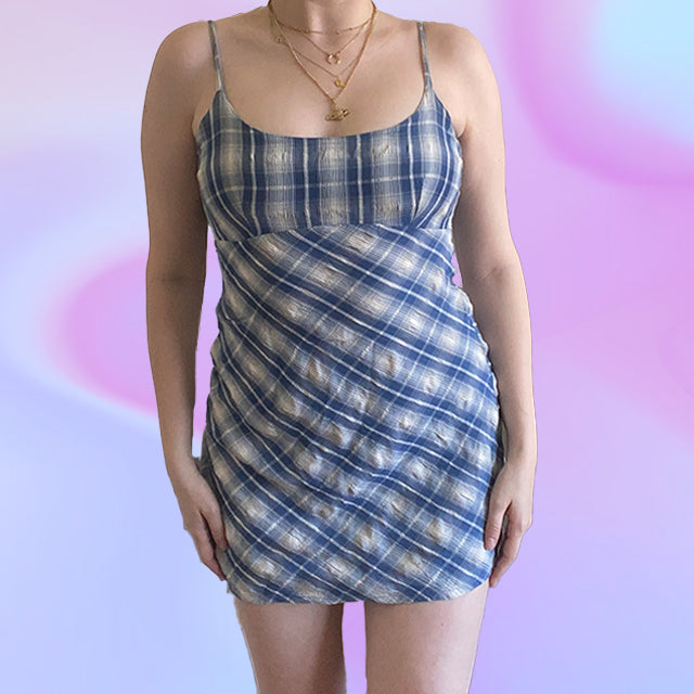 Vintage 90's Blue Plaid Dress