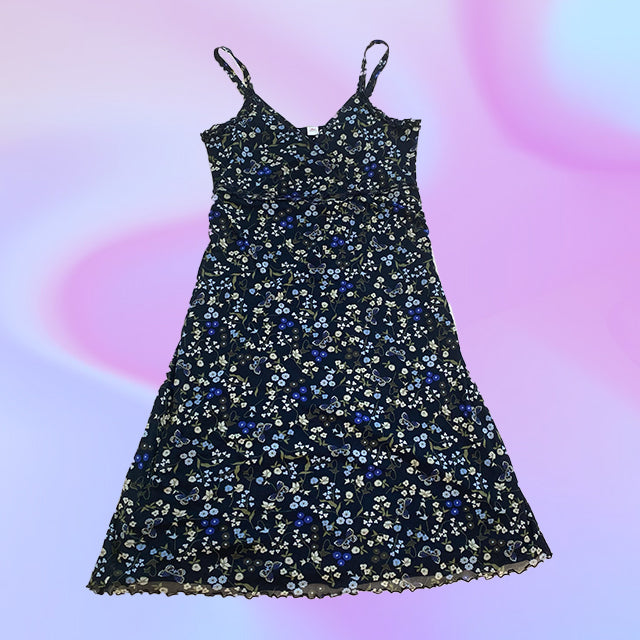 Vintage 90's Navy Floral Midi Mesh Dress