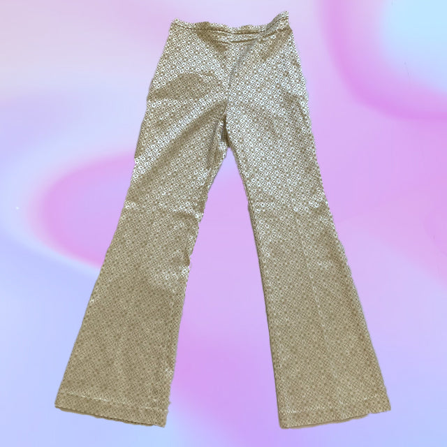 Vintage 90's Gold Groovy Pattern Satin Flares