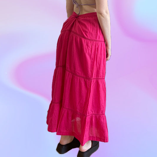 Vintage Y2K Pink Boho Maxi Skirt