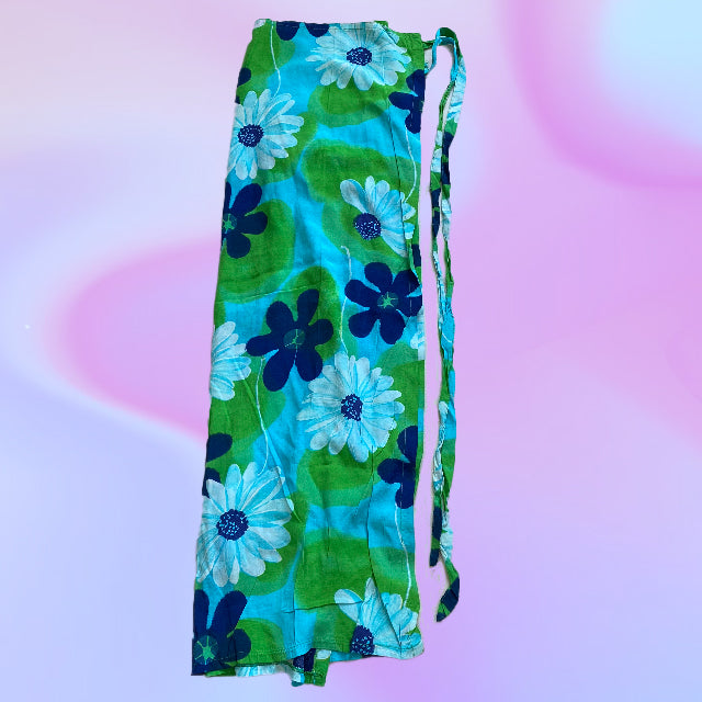 Vintage 90's Groovy Floral Maxi Wrap Skirt