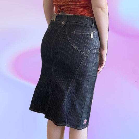 Vintage Y2K Just Cavalli Shiny Pinstripe Midi Denim Skirt
