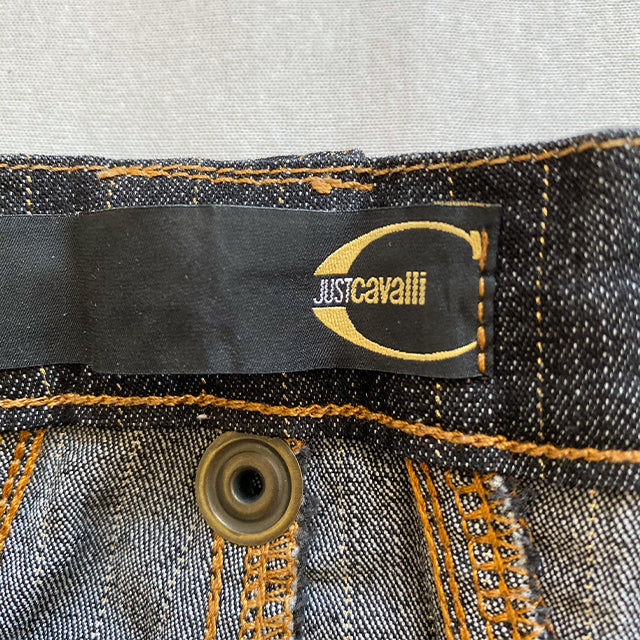 Vintage Y2K Just Cavalli Shiny Pinstripe Midi Denim Skirt