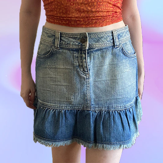 Vintage Y2K Ruffle Denim Skirt