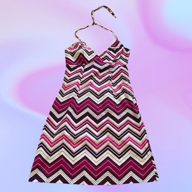 Vintage Y2K Chevron Print Halter Dress