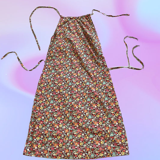 Vintage 90's Red Ditsy Floral Backless Halter Dress