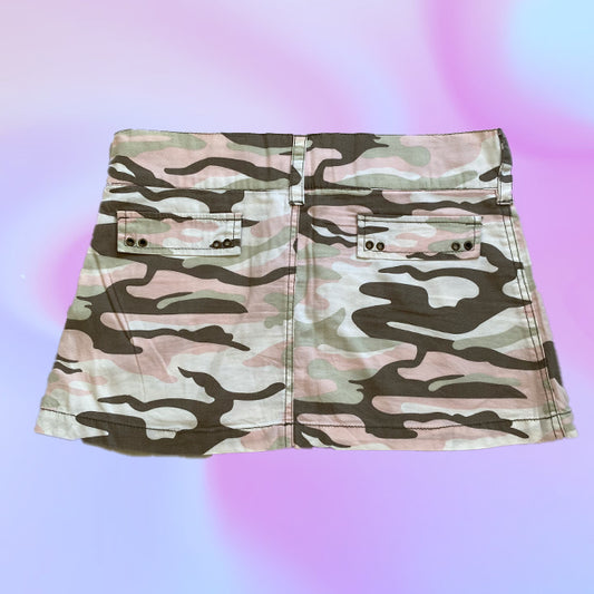 Vintage Y2K Pink Camo Low Waist Mini Skirt