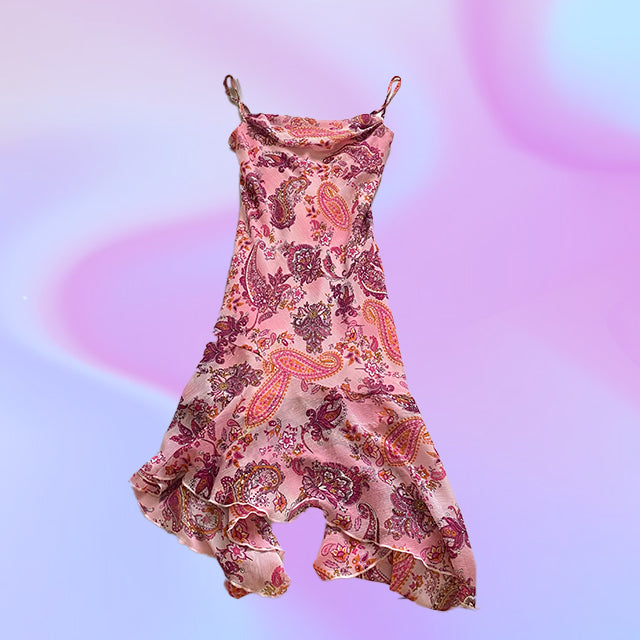 Vintage 90's Pink Paisley Mesh Midi Dress