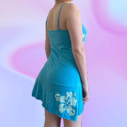 Vintage Y2K Blue Hibiscus Dress