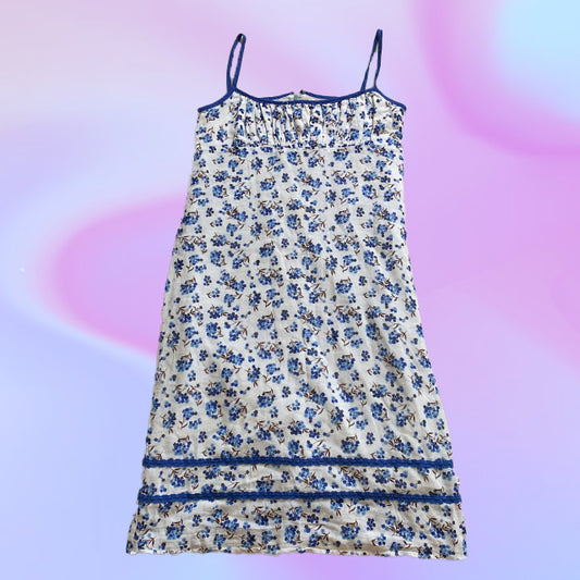 Vintage 90's Blue and White Ditsy Floral Midi Dress
