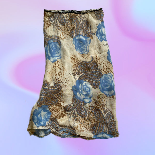 Vintage 90's Blue Rose Midi Mesh Skirt