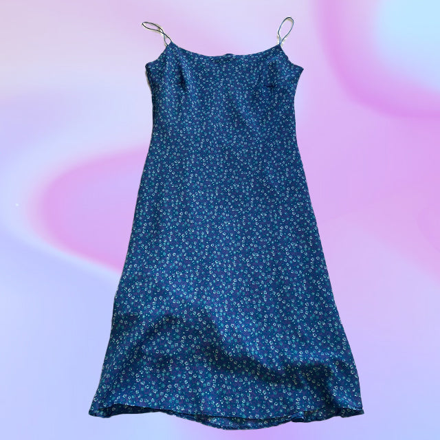 Vintage 90's Blue Ditsy Floral Midi Cami Dress