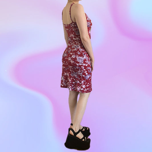 Vintage 90's Red Mesh Floral Midi Dress