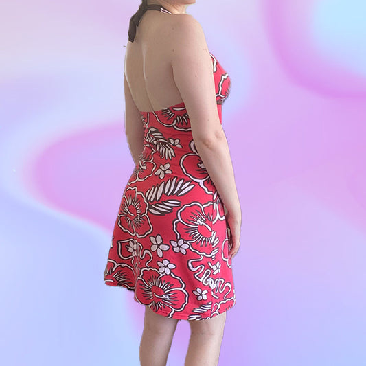 Vintage Y2K Hibiscus Halter Dress