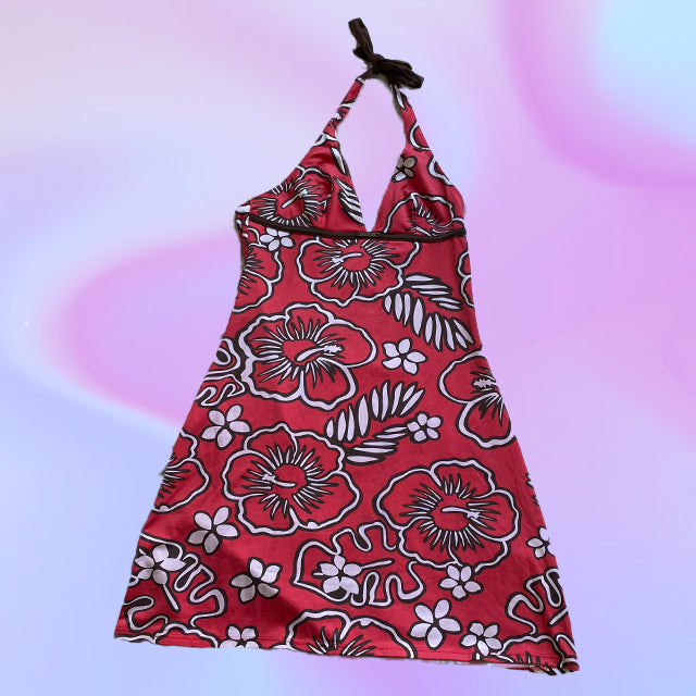 Vintage Y2K Hibiscus Halter Dress