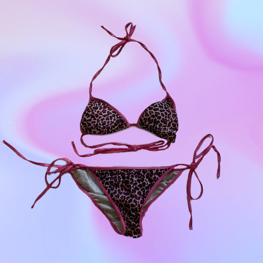 Vintage Y2K Pink Cheetah Print Bikini