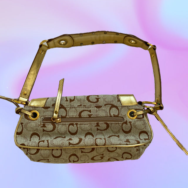 Vintage Y2K Guess Gold Monogram Shoulder Bag