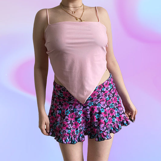 Vintage Y2K Hibiscus Mini Skirt