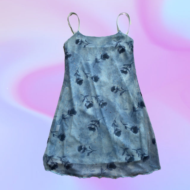 Vintage 90's Baby Blue Mesh Mini Cami Dress