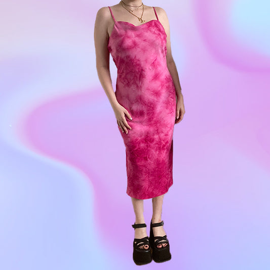 Vintage 90's Tie Dye Pink Midi Dress