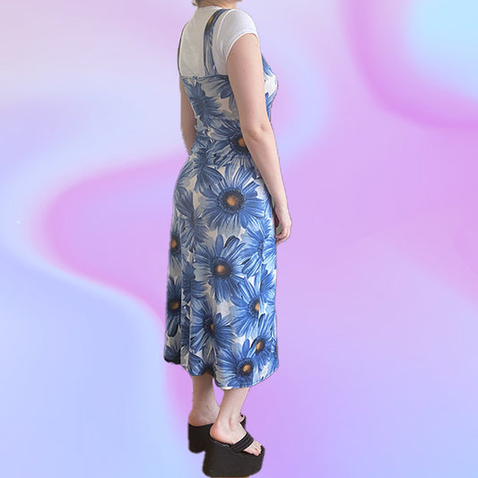 Vintage 90's Blue Daisy Maxi Dress