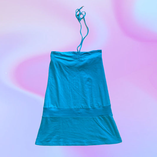 Vintage Y2K Turquoise Halter Mini Dress