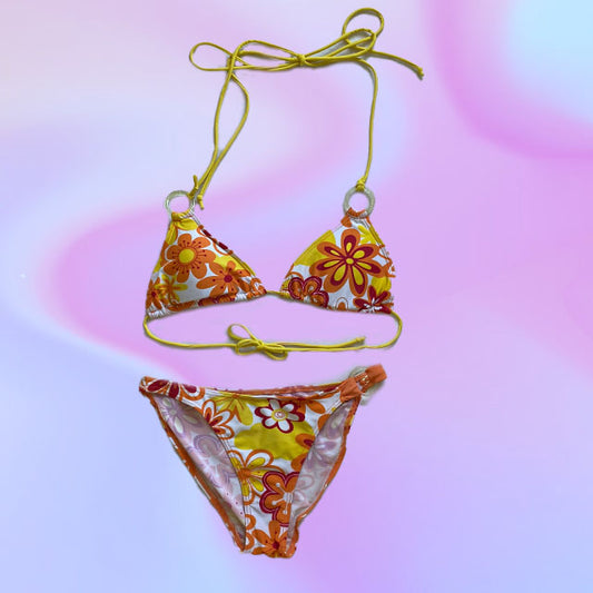 Vintage Y2K Groovy Floral Print Bikini