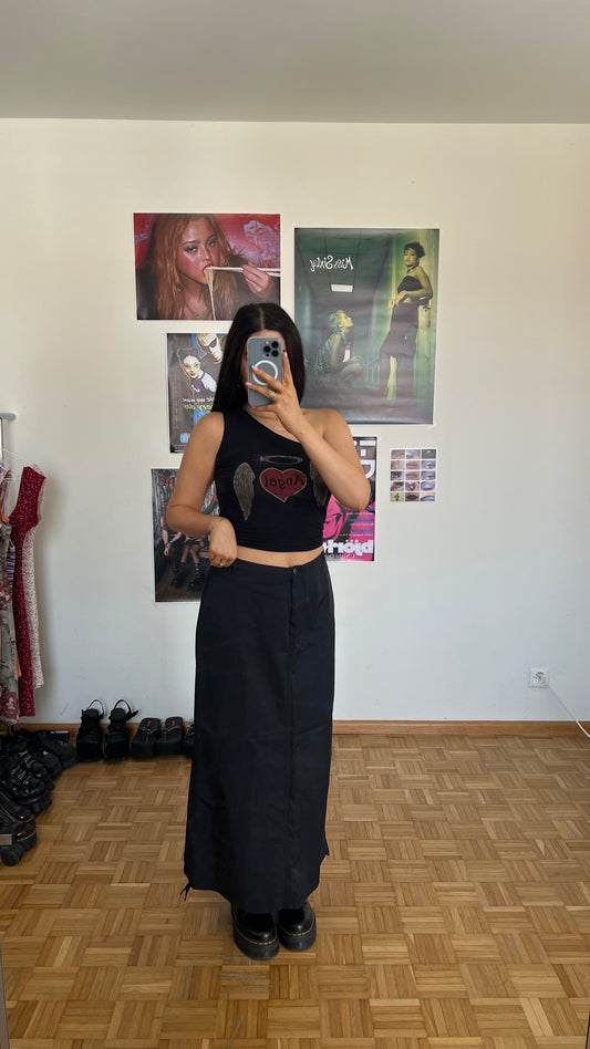 Vintage 90's Techwear Black Cargo Maxi Skirt with Side Drawstrings (36 EU / UK 8 / US 4)